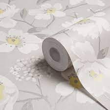 Mandalyn Floral Grey Wallpaper Departments Diy At B Q Grey Floral Wallpaper Grey Wallpaper Floral Wallpaper