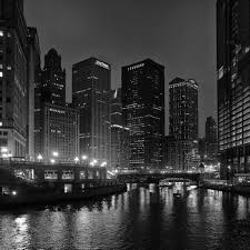 Black And White Chicago Skyline Wall Art Chicago River At Night Black And White Night Photograph Of Downtown C Liked On Polyvore Featur Black And White Aesthetic Black And White City City Aesthetic