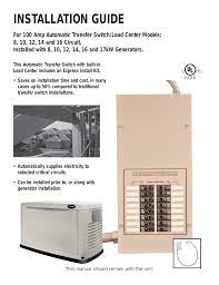 The installation of a transfer switch may cost you an estimated $2,000. Generac 16 Circuit 100a Rtsw100a1 Manual Manualzz