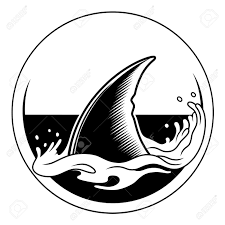 Black And White Shark Design Black And White Shark Fin In A Circle Shark Drawing Shark Illustration Shark Art