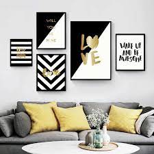 Black wall paint and decor can invigorate just about any room, from a cozy library to a spacious kitchen. Black Gold White Line Letter Nordic Style Canvas Painting Abstract Print Poster Home Decor Wall For Bedroom Minimalist Picture Painting Calligraphy Aliexpress