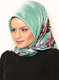 Hijab, satin square scarf, floral print, made in Turkey