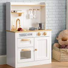 The removable sink is easy to clean and the durable design can stand up. Hooga Kids Wooden Vintage Play Kitchen White Gold Small Smart Uk