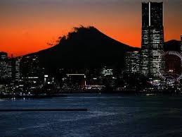 Yokohama City Is Lit Up Under Dusk At Sunset With The Backdrop Of The Mount Fuji Photographic Print Art Com