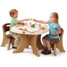 Step2 New Traditions Kids Table And 2 Chairs Set Brown Walmart Com Kid Table Table And Chair Sets Kids Chairs