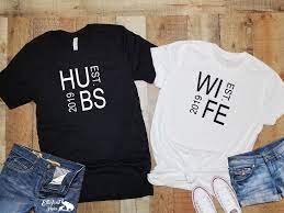 Available in white, black or grey. Hubs Wife Est Date Shirts Couples Shirts Wedding Shirts Etsy Couple Shirts Married Shirt Married Couple Shirts