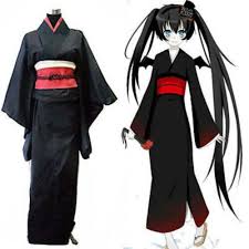 Black And White Kimono Dress Japanese Anime Traditional Black Furisode Kimono Dress Cosplay Costume Set Anime Outfits Cosplay Costumes Kimono Design