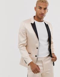 Asos design super skinny double breasted blazer in camel oxford. Asos Design Skinny Tuxedo Prom Suit Jacket In Champagne Jacquard Cream The Fashionisto