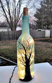 Wine Bottle Light Night Light Hand Painted Wine Bottle Black Tree Sparkles Painted Wine Bottles Wine Bottle Art Hand Painted Wine Bottles