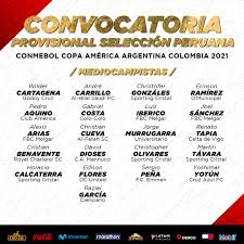 Convocados selección colombia 2021 copa america. Seleccion Peruana On Twitter Anunciamos La Lista Provisional De Futbolistas Convocados Por El Profesor Ricardo Gareca Para La Copaamerica 2021 Unidossomosmasfuertes Arribaperu Https T Co N9tnjbmwop