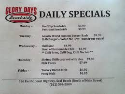 Grilled white fish, sweet mango salsa and crema for the best fish tacos in under 30 minutes! Daily Specials Starting At 3 99 Picture Of Glory Days Beachside Grill Seal Beach Tripadvisor