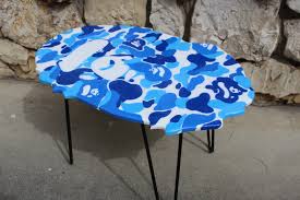 Handmade Bape Logo Coffee Table Blue Camo In 2020 Sneakerhead Room Modern Wall Art Canvas Wooden Wall Art