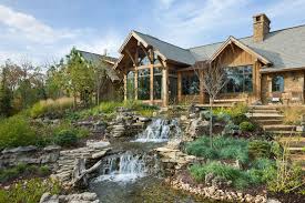 Great Water Feature And Natural Landscaping Chimney Rock Residence In Table Rock Lake Missouri By Locati Ar Rustic Lake Houses Rustic Exterior Rustic Retreat