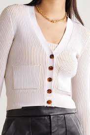 Ivory Layla Cropped Ribbed Stretch Knit Cardigan Anine Bing Net A Porter
