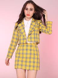 Black And Yellow Checkered Skirt Ready To Post Cher Yellow Tartan Blazer Skirt Set Clueless Outfits Yellow Plaid Skirt Clueless Costume