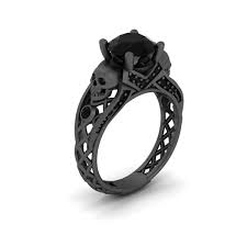 Black Rhodium Black Diamond Skull Ring For Women Sj7136 Shopneez Jewelry Black Gold Ring Skull Engagement Ring Black Rings