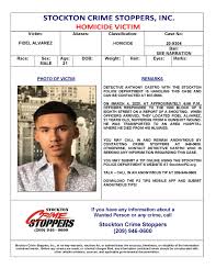 Homicide Case 20-9304 #StocktonCrimeStoppers On March 4, 2020, at  approximately 6:56 p.m., officers responded to the 1500 block of E Eighth  Street