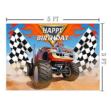 I ordered the cutest invites off of etsy and had them printed up at a local office supply store. Monster Truck Backdrop Photography Photo Booth Props Children Happy Birthday Banner Supplies Grave Digger Speed Checkered Flag Photo Background Baby Shower Cars Party Decoration 5x3ft Vinyl Pricepulse