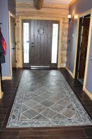 Front Foyer Of Log Home I Ve Been Working On For A Few Years Diamond Pattern Of Stone Tile I Inlaid Into The H Wood Floor Design Rustic Tile Rustic Tile Floor