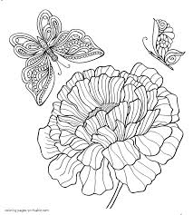 Printable butterfly and flower coloring page. 2 Butterflies And A Flower Coloring Page Coloring Pages Printable Com