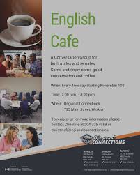 Look through the text above and find English Cafe Regional Connections Immigrant Services