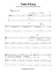 Piano video drum power sheet music. Take It Easy Sheet Music Eagles Bass Guitar Tab