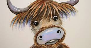 Funny Highland Cow Watercolour Highland Cow Painting Farm Animal Paintings Highland Cow Art
