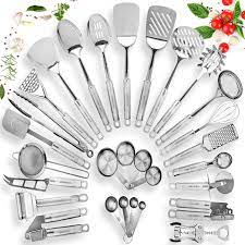 A stainless steel set of utensils can add a sleek, modern air to your kitchen. Home Hero Stainless Steel Kitchen Utensil Set 29 Cooking Utensils Nonstick Kitchen Utensils Cookware Set With Spatula Best Kitchen Gadgets Kitchen Tool Set Gift Buy Online In Northern Mariana