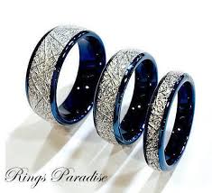 Blue Meteorite Inlay Tungsten Wedding Band Matching Rings Set Blue Tungsten Wedding Bands Tungsten Engagement Rings Womens Tungsten Rings