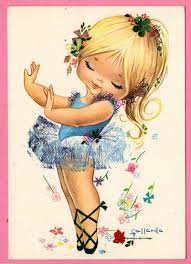 vintage postcard from the 70s sweet little ballerina by illustrator gallarda かわいいイラスト ヴィンテージイラスト アートのアイデア