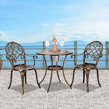 With a high glossy shiny is easy to clean. Outdoor Patio Bistro Set With Ice Bucket 3 Piece Patio Furniture Sets With Rust Resistant Round Table And 2 Chairs Cast Aluminum Conversation Set Dining Table Set For Garden Backyard Bronze J376 Walmart Com