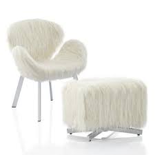 Cosmoliving Estelle Accent Chair And Ottoman With Faux Fur And Chrome Legs White Fabric Chair And Ottoman Chair And Ottoman Set Cosmoliving By Cosmopolitan