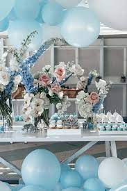 Nikki S Baby Shower Real Celebration Pastel Blue And Pink Dessert Table Balloon Arch Party Ideas A Pastel Baby Shower Elegant Baby Shower Baby Shower