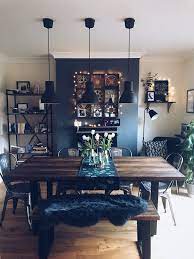 Dark Table And Accent Wall Living Room Dining Room Combo Dining Room Combo Living Dining Room