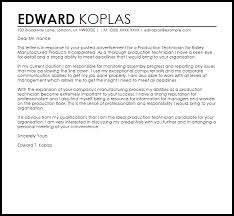 Lab technician cover letter template. Production Technician Cover Letter Sample Cover Letter Templates Examples