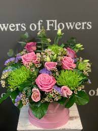 Your gift will look different from the one pictured but will be just as lovely. Category Hat Box Arrangements Showers Of Flowers