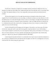 Because of my goods performance, my manager tends to ask me more. Reflection On My Immersion Reflection On My Immersion This 68 Hours Of Immersion Is Helpful And A Meaningful Experience During Senior High School Course Hero