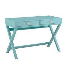 Linon Home Decor 44 In Rectangular Sara Blue 2 Drawer Writing Desk With Built In Storage Thd01915 The Home Depot Blue Writing Desk Wood Writing Desk Blue Desk