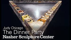 The dinner party comprises a massive ceremonial banquet, arranged on a triangular table with a total of. Judy Chicago Discusses The Dinner Party Youtube