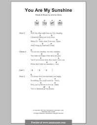 You Are My Sunshine By J Davis Guitar Chords For Songs You Are My Sunshine Lyrics And Chords