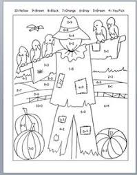 Picture Of A Fall Scarecrow With Addition Color By Number Elementary Art Projects Elementary Art School Art Projects