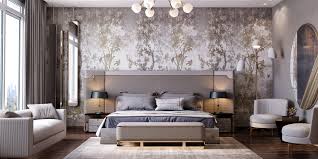 A modern coastal bedroom with glazed walls and a balcony, with white furniture and darker textiles in coastal colors a modern coastal bedroom with navy and white bedding, a sea artwork, black sconces and a wooden stool a modern coastal bedroom with wicker shades, a white bed and perforated nightstands, a blue sofa and printed bedding Dress Your Contemporary Bedroom Design With These Wallpaper Ideas