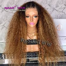 Polished Brown Honey Blonde Color Fluffy Kinky Curly Hair Wig With Black Roots African American Synthetic Lace Front Wigs For Black Woman Janet