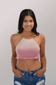 Ruffle Ombre Halter Top Light Pink Pink Crochet Cropped Etsy