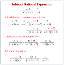 Add & subtract rational expressions: Subtracting Rational Expressions Examples Solutions Videos Worksheets Activities