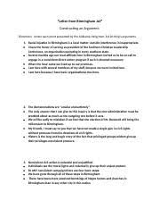 In the fall of his senior year, he told. Letter From B Ham Jail Argument Questions Letter From Birmingham Jail Constructing An Argument Directions Under Each Point Presented By The Alabama Course Hero