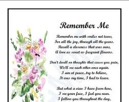 Remember Me Digital Download Unframed Bereavement Poem Etsy New Zealand