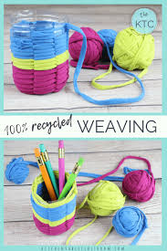 Weaving For Kids A Recycled Plastic Bottle Craft The Kitchen Table Classroom Weaving For Kids Plastic Bottle Crafts Bottle Crafts