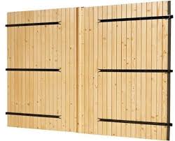 Double porte gris terre pour abri de jardin wandlitz 19 mm prix livré avec un abri. Porte De Garage En Sapin 2 Battants Portes De Garage Menuiserie Brico Cash