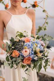 See more ideas about wedding, peach wedding, wedding colors. Bohemian Modern Wedding In Santorini Greece Tie The Knot In Santorini Blue Wedding Bouquet Bridal Bouquet Blue Rustic Wedding Bouquet